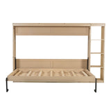 RuiSiSi Full Size Horizontal Murphy Bed with Storage Shelves, Hideaway Wall Bed with Open Bookcase, can be Folded into a Cabinet, Folding Murphy Bed Space-Saving for Guest Room Bedroom Office, Natural RuiSiSi
