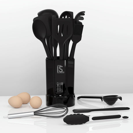 Silicone Cooking Utensils Set - 446°F Heat Resistant Kitchen Utensils,Turner Tongs,Spatula,Spoon,Brush,Whisk,Kitchen Utensil Gadgets Tools Set for Nonstick Cookware,Dishwasher Safe (BPA Free) AOTHOD