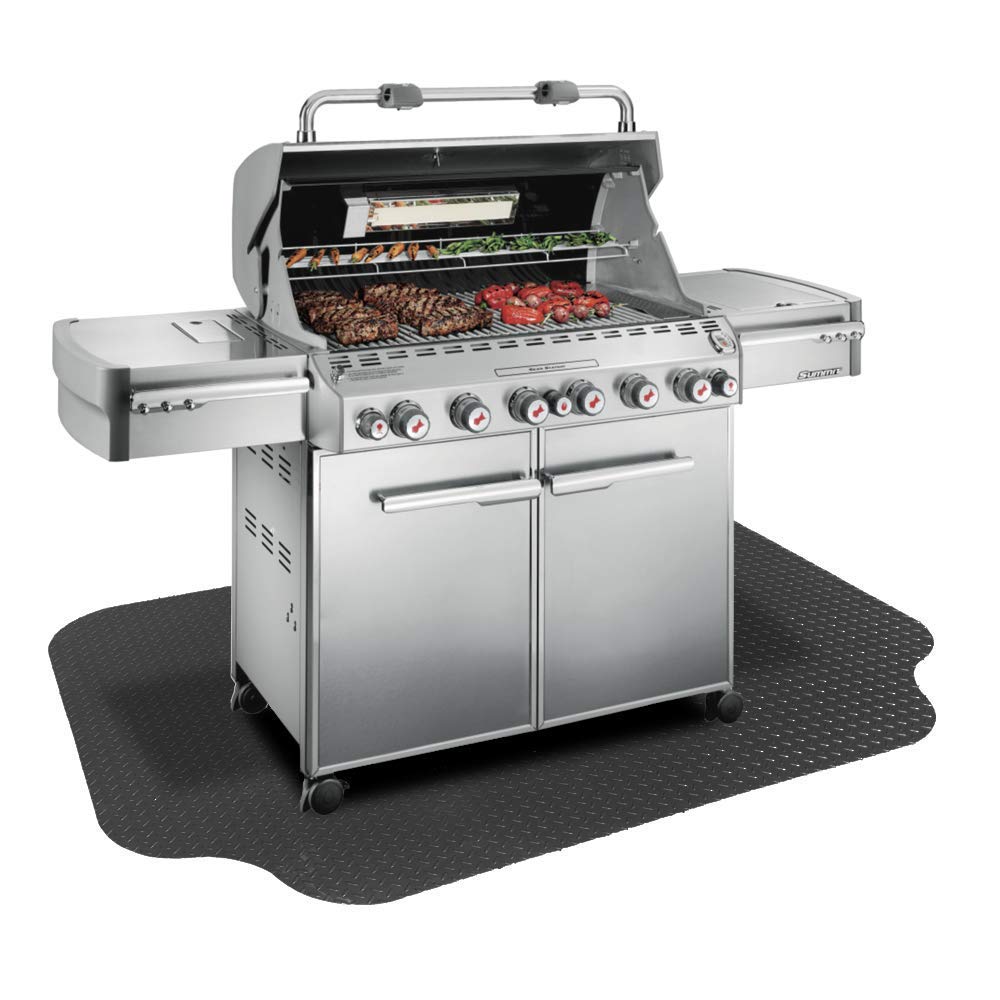 RESILIA - Large Under Grill Mat - Black Diamond Plate, 72 x 48 inches, 12-inch Splatter Protection Lip, for Outdoor Use RESILIA