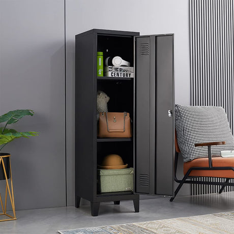 iCHENGGD Metal Cabinet, 47" H Home Office Storage Lockers, Vertical Steel Storage Cabinet with Locking Door and 2 Adjustable Shelves, Small Metal Locker Cabinets (1 Door, Black) iCHENGGD
