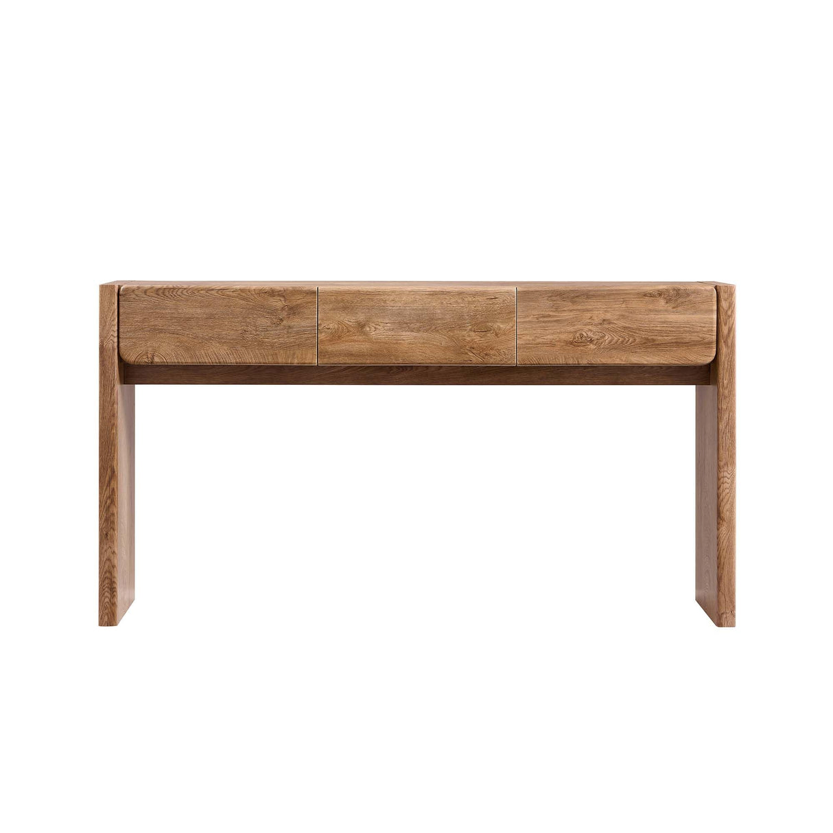 OKD 63'' Console Table with 3 Drawers, Farmhouse Entryway Table with Rounded Corners, Console Table Behind Couch for Living Room/Hallway-Light Knotty Oak OKD