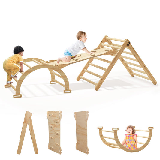 Pikler Triangle Set for Baby Climbing Toy Indoor Playground for Kid | Montessori Learning Toy with Arch, Ramp, and Climbing Triangle | Indoor Outdoor Playground Climbing Toys for Toddlers