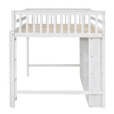 Full Loft Bed with 8 Storage Shelves, Wooden Loft Beds Frame with Bookcase, High Loft Bed with Ladder for Kids Boys Girls Teens, Antique White Bellemave