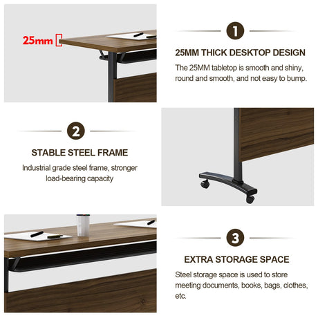 5.3FT Folding Conference Table with Lockable Wheels-Mobile Conference Room Table Foldable Meeting Table for Office Home Classroom Seminar Rooms-Durable,Space-Saving Design,Seats 2-10 People (6PACK) ZanyCajole
