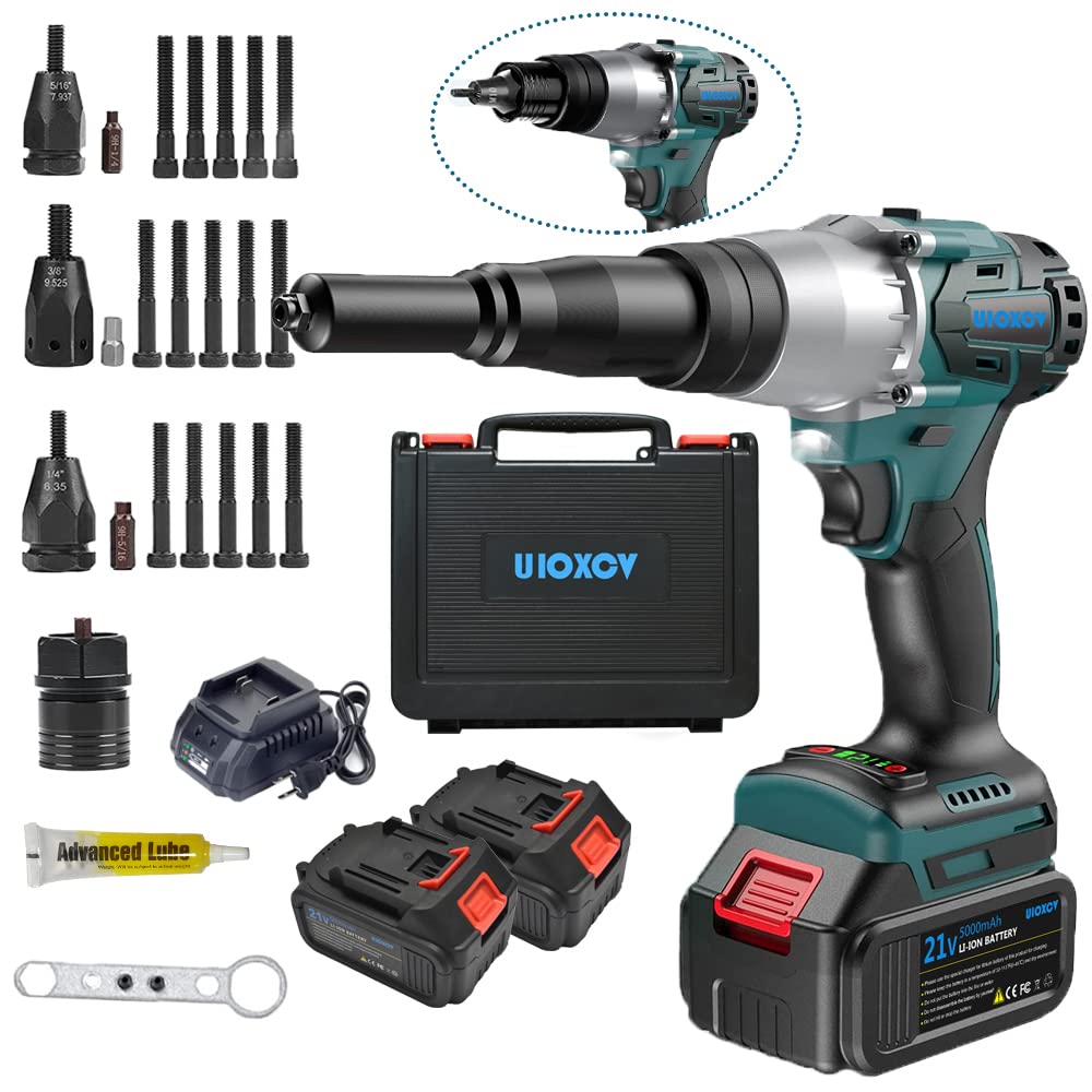 uioxcv Cordless Rivet Tool, 2-in-1 Electric Rivet Nut Gun for Rivets(1/8'', 5/32'', 3/16") & Rivet Nuts (1/4",5/16",3/8"), Automatic Blind Rivet uioxcv