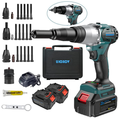 uioxcv Cordless Rivet Tool, 2-in-1 Electric Rivet Nut Gun for Rivets(1/8'', 5/32'', 3/16") & Rivet Nuts (1/4",5/16",3/8"), Automatic Blind Rivet uioxcv