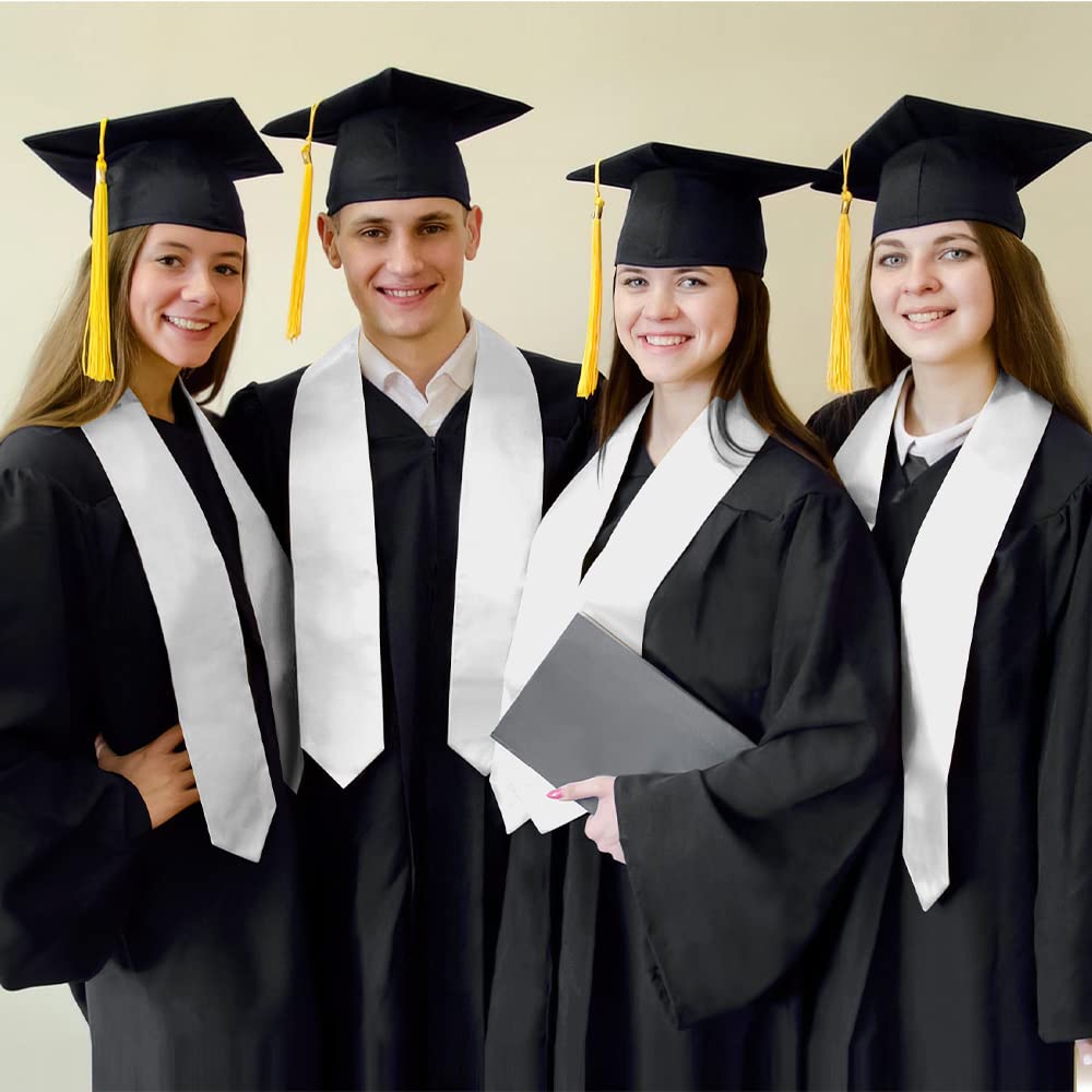 QEYMN Graduation Stole,Plain Graduation Sash,Graduation Stole Class of 2024 for Unisex Adults,Graduation Stole Sash for Academic and Choral 70" White Color QEYMN