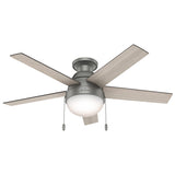 Hunter 59270 Anslee Indoor Low Profile Ceiling Fan with LED Light and Pull Chain Control, 46", Matte Silver Finish Hunter