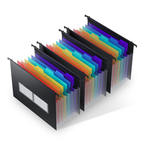 ThinkTex Plastic Expanding Hanging File Folders, 7 Innovative 1.2" Accordian Pockets, Large Capacity, Multi-Color Tabs, Letter Size for Filing Cabinet - 3 Packs ThinkTex