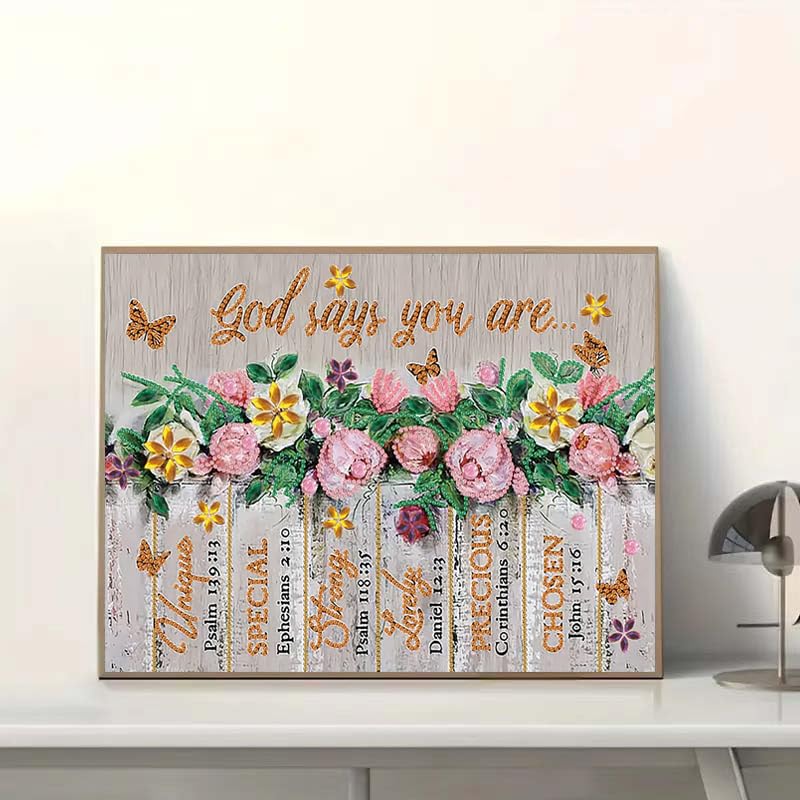 God Says You Are Diamond Painting Kits for Adults Beginners, 5D DIY Inspirational Diamond Art Kits, Spring Flower Floral Butterfly Special Shaped Drill Diamond Dots Gem Art Craft, Home Decor 16x12In wavaiov