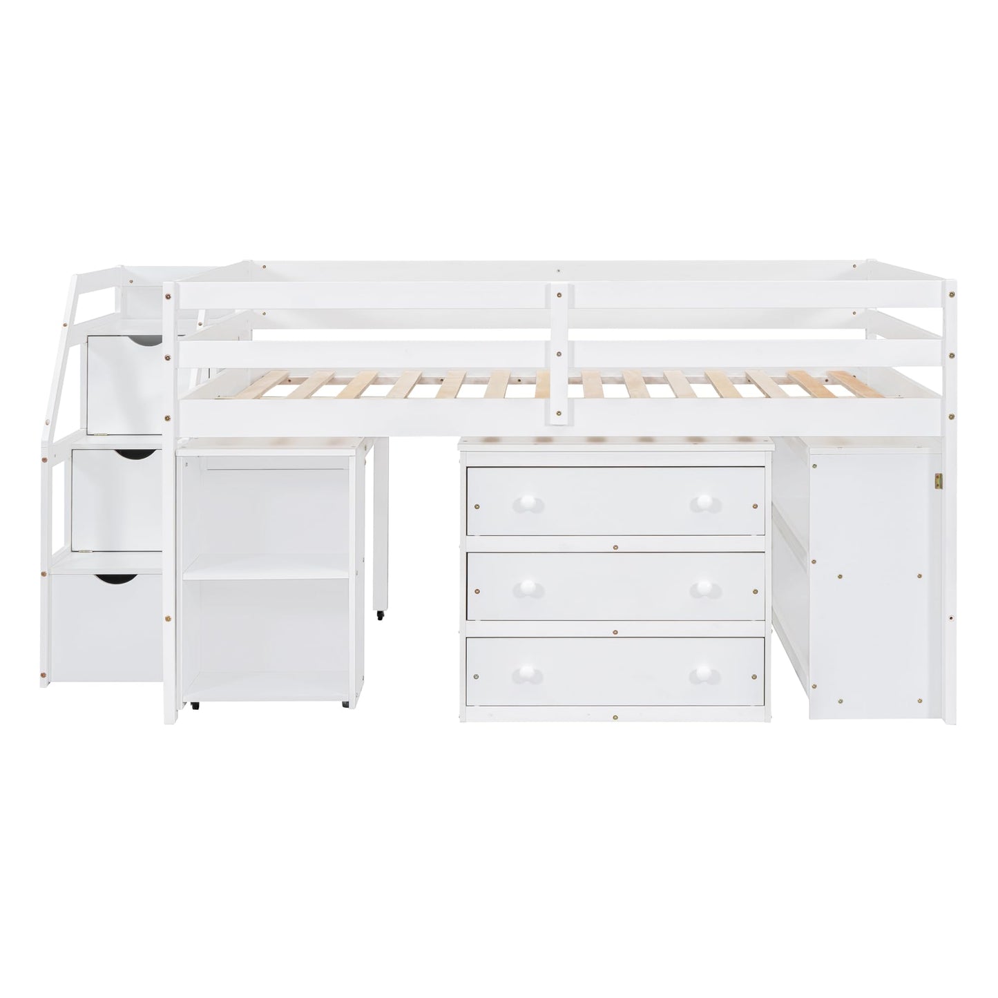 Full Size Low Loft Bed with Storage and Rolling Desk by Harper & Bright Designs - WoodArtSupply