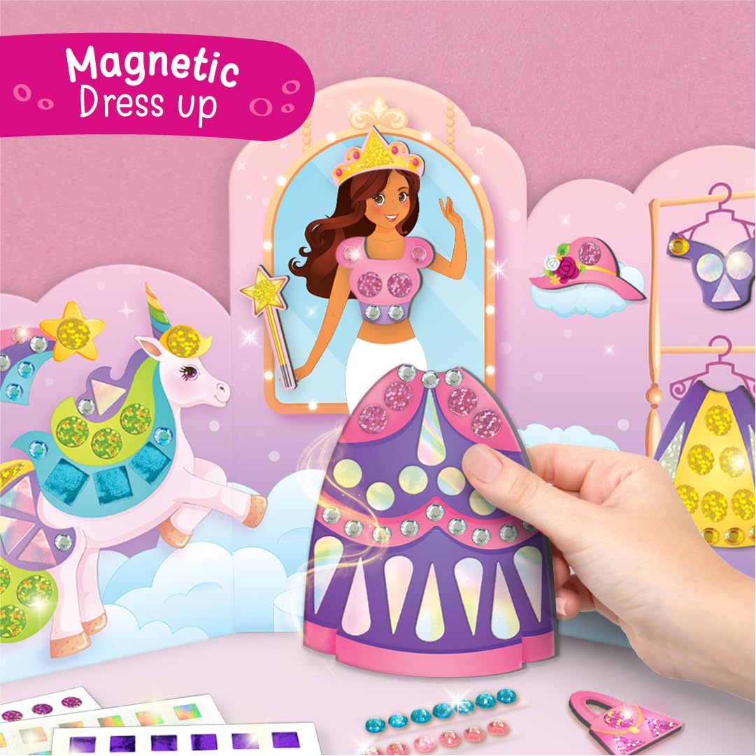 Imagimake Unicorn Craft Kit | 20+ Mess Free Activities | Bracelet Making Kit, Magnetic Board Princess Dress Up, Unicorn Stickers and More | 5,6,7,8 Year Old Girl Birthday Gift | Crafts for Girls 8-12 Imagimake