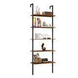 Panana Industrial 5 Tier Ladder Shelf, Open Space Book Shelf Wall Mount Bookshelf with Metal Frame Sturdy Bookcase for Living Room (Brown, 5 Tier) Panana