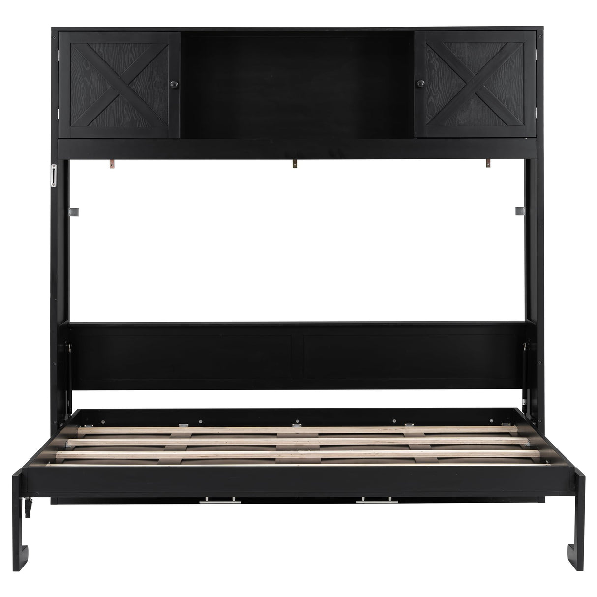 TCMILA Full Size Murphy Cabinet Bed with Storage Shelf and Cabinet Built-in Door, Folded Horizontal Murphy Hidden Dresser Bed, No Box Spring Needed, Black TCMILA