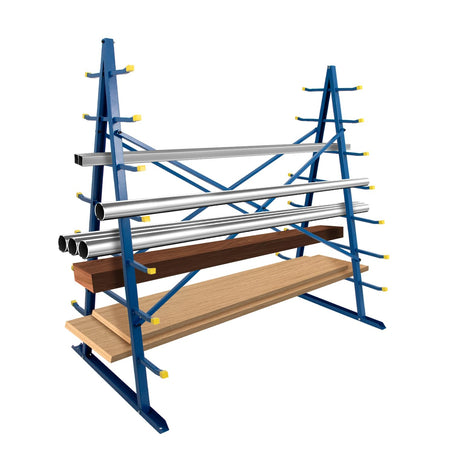 2000 lbs Horizontal Storage Rack, 60"D x 66"H x 36" W Heavy Duty Freestanding Steel Horizontal Bar, Pipe, Long Parts Storage Rack, 7-Level Wood Lumber Shelf Organizer for Garage Workshop Shed, Blue Reykilor