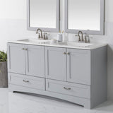 Spring Mill Cabinets Emlyn 60 Inch Double-Sink Bathroom Vanity with White Top, 2 Cabinets, 2 Drawers, 60.5" W x 18.75" D x 32.89", Pearl Gray Spring Mill Cabinets