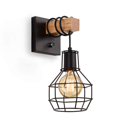 Black Wall Sconces with Dimmer ON/Off Switch, Cage Wall Mount Light Fixture Industrial Farmhouse Lighting for Living Room Kitchen, C71Y215