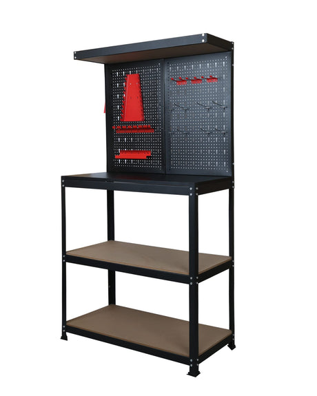 LAZYLAND 31.5 inch Workbench with peg Board, Multipurpose Tool Organizer and Workbench with Double Storage Platform, Workbench in Garage Workshop LAZYLAND