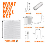 VEOFEMLEA Peg Board Combination Kit, 4 Pegboards with 20 Accessories, Pegboard Wall Organizer for Office, Nursery & Home Storage, Key Holder, 25.6"x25.6" – Nail-Free Installation（White） VEOFEMLEA