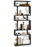 Tangkula 6-Tier S Shaped Bookcase, 64" Tall Modern Geometric Bookshelf with Anti-Tipping Kit, Home Office Freestanding Decorative Storage Display Shelf Room Divider for Living Room Study (1, Black) Tangkula