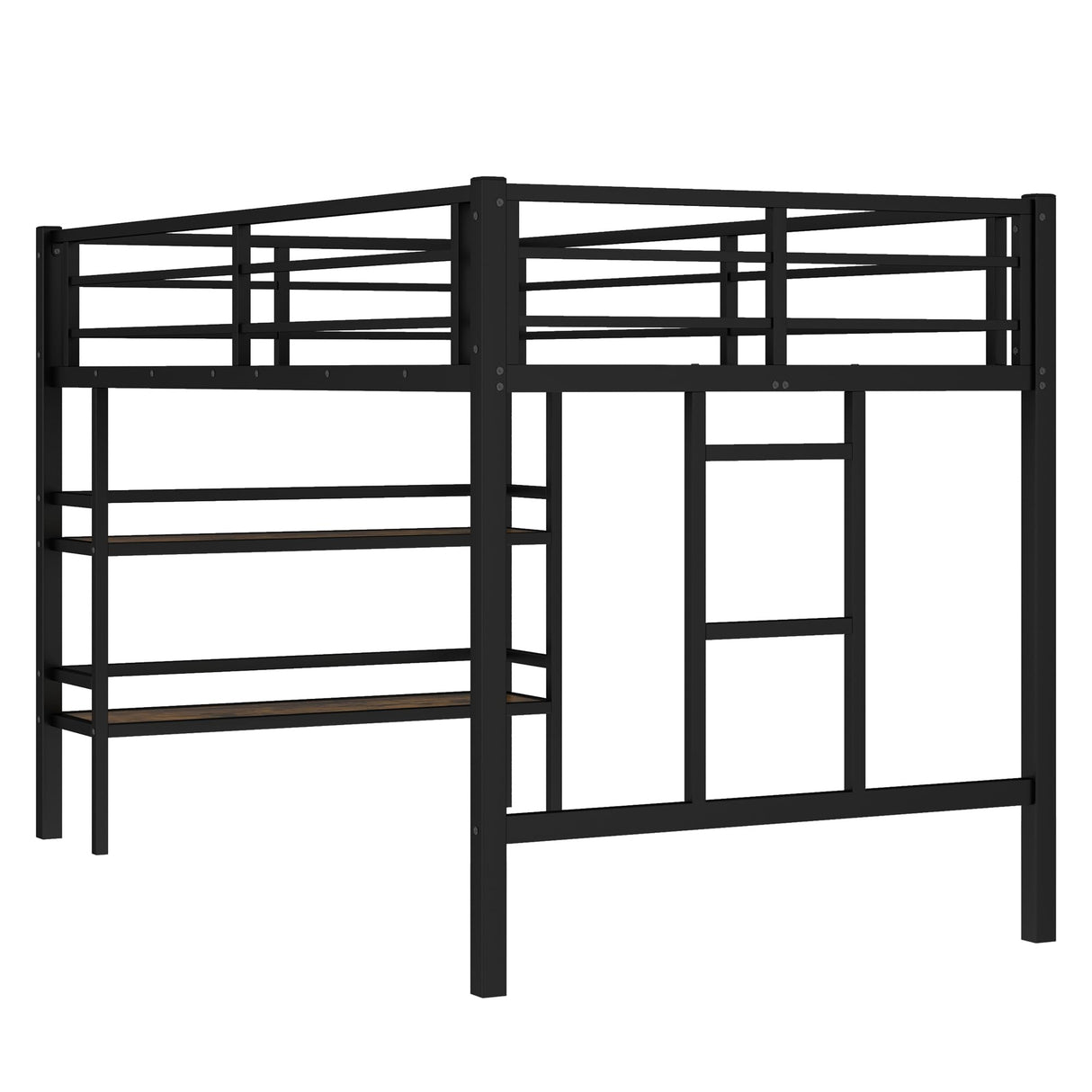 Metal Twin Size Low Loft Bed with Storage Sheves for Kids,Heavy Duty Kids Loft Bed for Boys Girls Junior,Space Saving,Black Bellemave