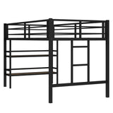 Metal Twin Size Low Loft Bed with Storage Sheves for Kids,Heavy Duty Kids Loft Bed for Boys Girls Junior,Space Saving,Black Bellemave