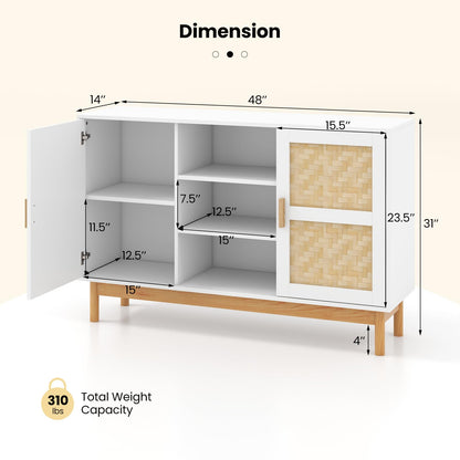 Giantex Buffet Sideboard, Kitchen Storage Cabinet with 3 Open Shelves & 2 Side Cabinets, 48” Wood Cupboard w/ 2 Bamboo Woven Doors, Console Table for Living Room Entryway Coffee Bar, Natural - WoodArtSupply