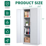 Lockable Cabinet Metal Storage Cabinet, 69" Locking Metal Storage Cabinet with 3 Adjustable Shelves,Black Metal Cabinet with 2 Doors and Lock for Office, Garage, Home (White, 69") HomJoones