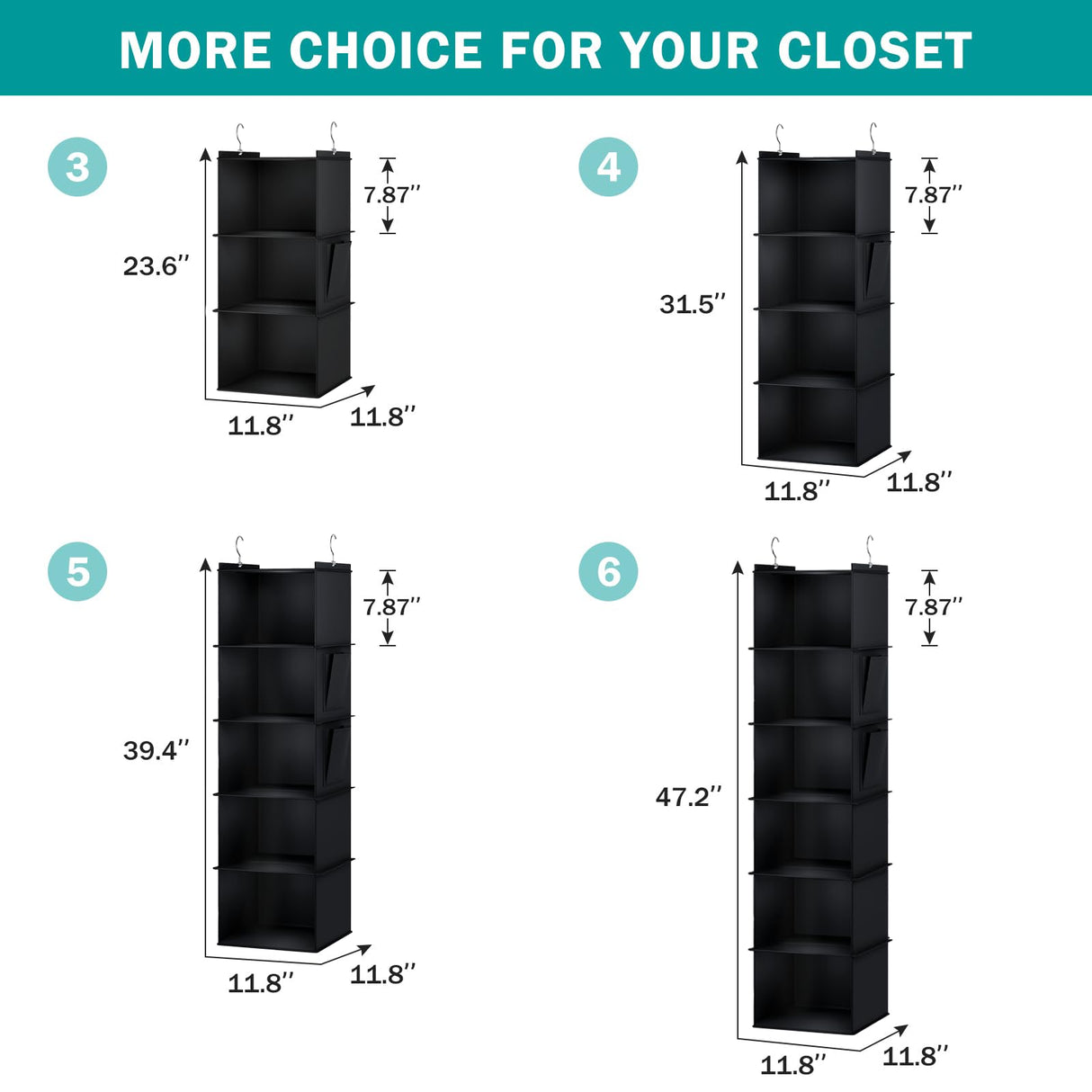 YOUDENOVA Hanging Closet Organizer, 4-Shelf Closet Hanging Storage Shelves, Black YOUDENOVA