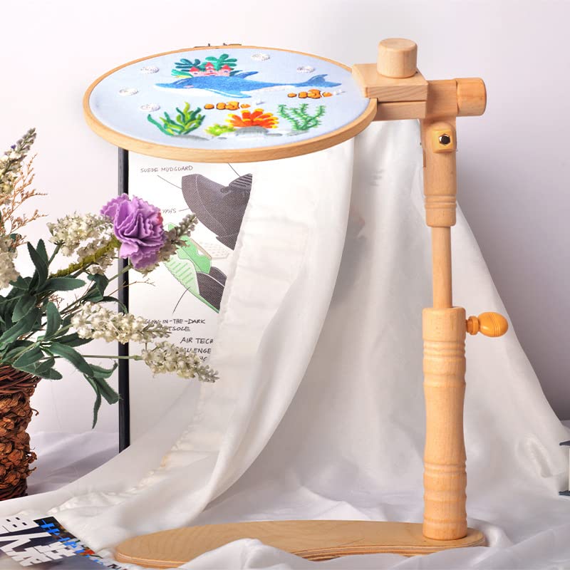 Adjustable Embroidery Hoop Stand, Beech Wooden Cross Stitch Holder, Embroidery Lap Stand for Needlework, Tabletop Seat Frame Stand for Embroidery and Cross Stitch guofa