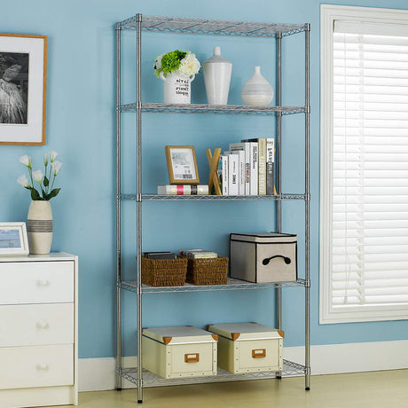 5 Shelf Wire Shelving Unit Garage NSF Wire Shelf Metal Large Storage Shelves Heavy Duty Height Adjustable Utility Commercial Grade Steel Layer Shelf Rack Organizer 1250 LBS Capacity -14x36x72,Chrome PayLessHere