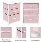 Sorbus Nightstand with 3 Drawers - Furniture Storage Chest Tower Unit for Bedroom, Hallway, Closet, Office Organization - Steel Frame, Wood Top, Pastel Fabric Bin (Pink) Sorbus