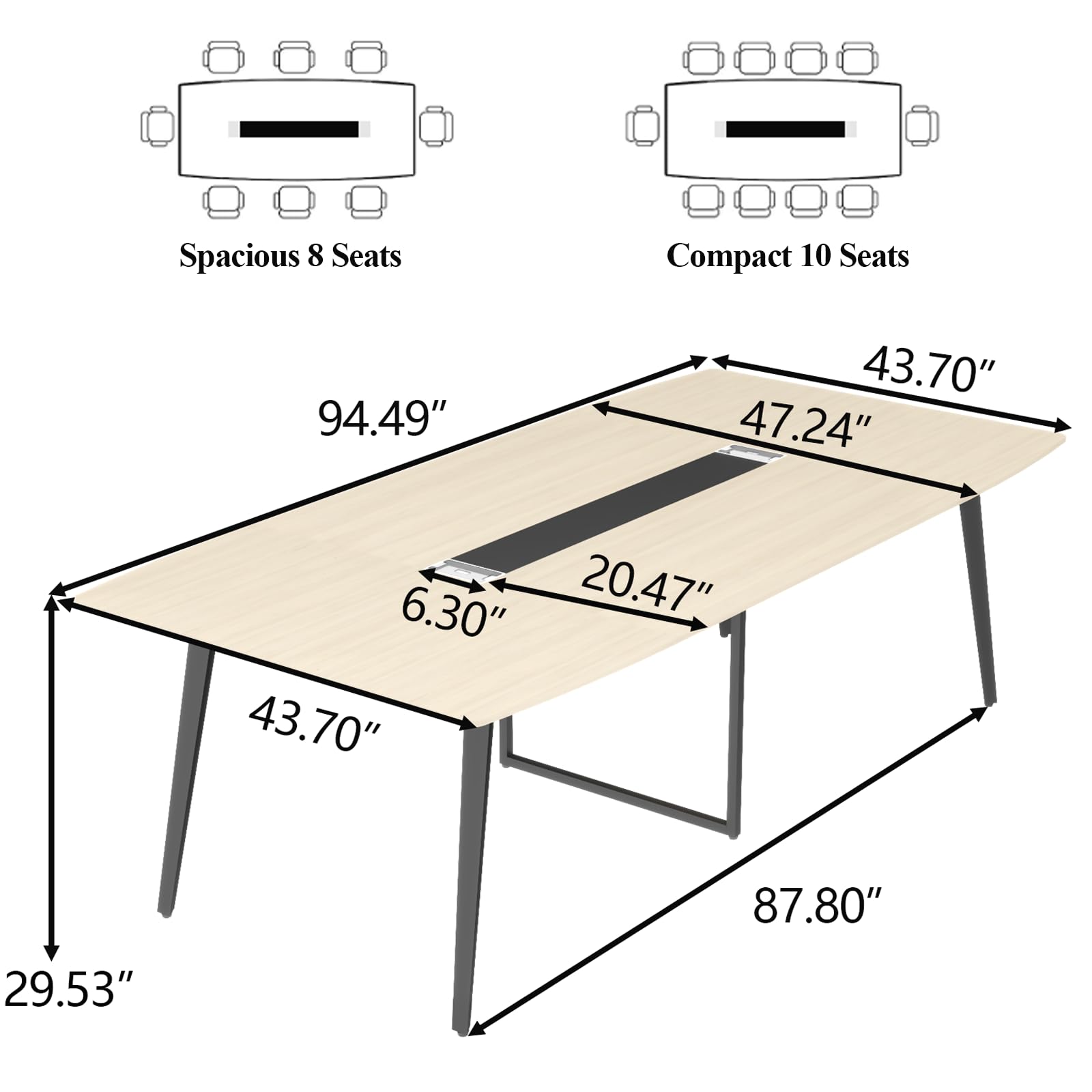 Loomie 8FT Conference Table, 94.49" L x 47.24" W x 29.53" H Meeting Seminar Table with Grommet, Large Boat Shaped Computer Desk, Boardroom Desk for Office Meeting Conference Room - WoodArtSupply