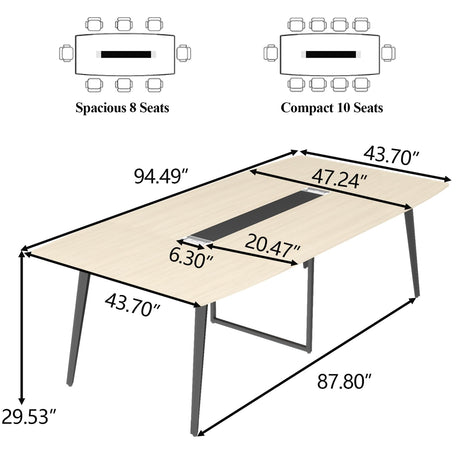 Loomie 8FT Conference Table, 94.49" L x 47.24" W x 29.53" H Meeting Seminar Table with Grommet, Large Boat Shaped Computer Desk, Boardroom Desk for Office Meeting Conference Room Loomie