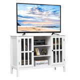 Tangkula White TV Stand, Modern Tall Entertainment Center for TVs up to 50", Media Console w/2 Storage Cabinets & 3 Open Shelves, Wire Hole, Wood TV Console Table for Living Room, White Tangkula