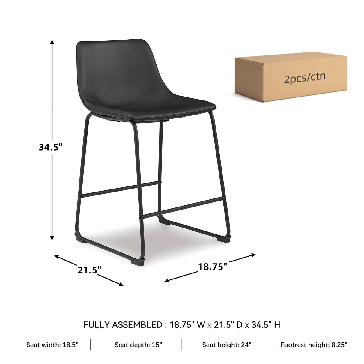 Signature Design by Ashley Centiar 24" Counter Height Modern Bucket Barstool, 2 Count, Black Signature Design by Ashley