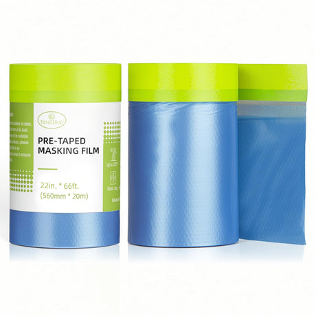 Pre-Taped Masking Film for Painting - 22" x 66' Painters Plastic Sheeting with Automotive Paint Tape and Drape for Covering Cars, Walls, Windows and Furniture Protection (2 Rolls) Tangibay