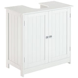 HOMCOM Under Sink Bathroom Cabinet, Pedestal Sink Storage Cabinet with 2 Doors, Shelf and U-Shape, White HOMCOM