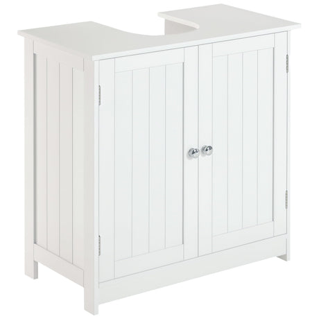 HOMCOM Under Sink Bathroom Cabinet, Pedestal Sink Storage Cabinet with 2 Doors, Shelf and U-Shape, White HOMCOM