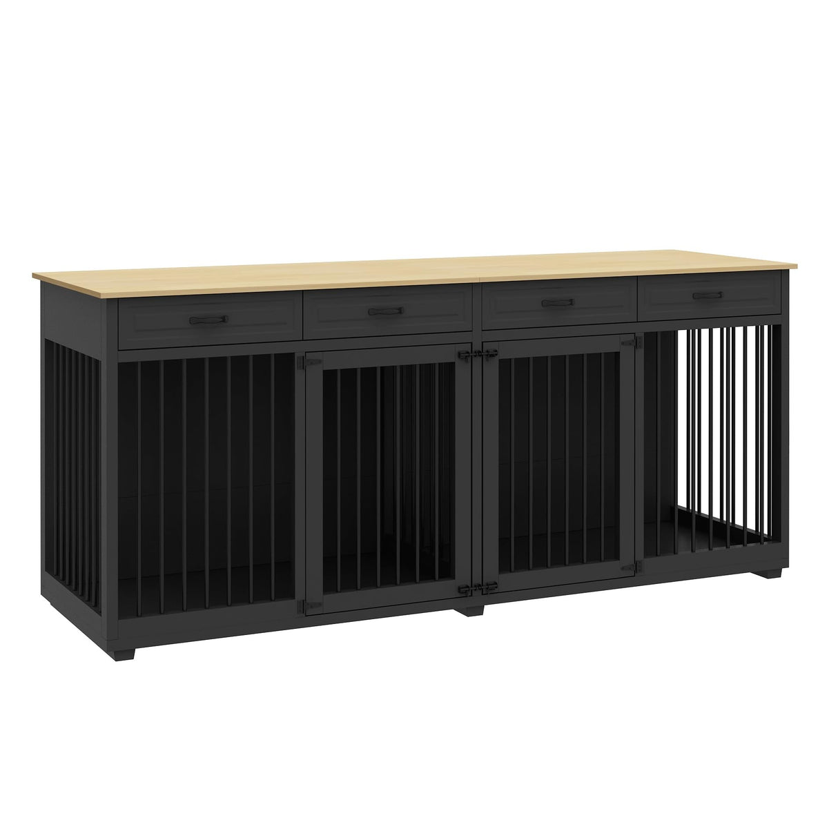 Timechee Extra Large Dog Crate, 86.6" Heavy Duty Wooden Dog Cage Furniture Dog Crate Kennel with Drawers & Removable Divider,Indoor Luxury Dog House with Double Rooms for XL L Breed Dogs, Black Timechee