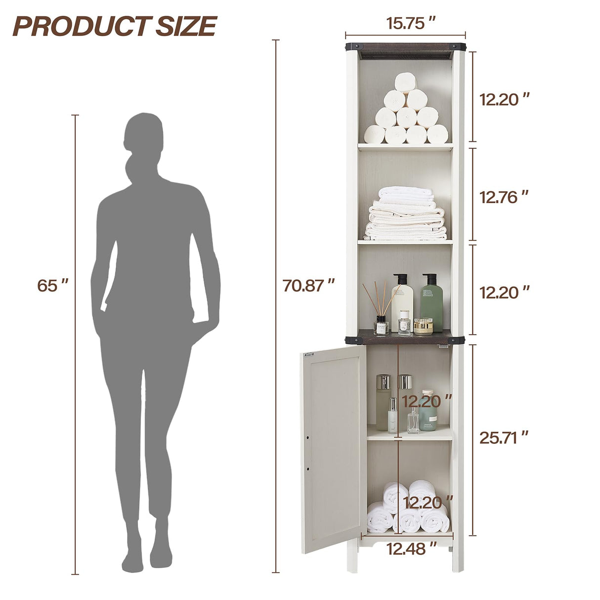 Minifeel Bathroom Storage Cabinet, 5-Shelf Farmhouse Storage Cabinet with Barn Door&Adjustable Shelves, Bathroom Organizer for Living Room, Kitchen (Antique White) Minifeel