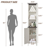 Minifeel Bathroom Storage Cabinet, 5-Shelf Farmhouse Storage Cabinet with Barn Door&Adjustable Shelves, Bathroom Organizer for Living Room, Kitchen (Antique White) Minifeel