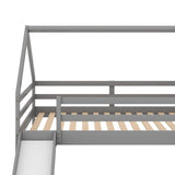 Harper & Bright Designs Twin Bunk Beds for Kids,Wood House Bunk Bed Twin Over Twin,Kids Bunk Bed with Slide and Roof for Girls Boys,Grey Harper & Bright Designs