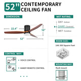 YITAHOME 52 Inch Low Profile Ceiling Fan with Light and Remote, Smart Ceiling Fan Compatible with Alexa, Flush Mount Ceiling Fan with Quiet DC Motor, Reversible Airflow for Outdoor Indoor YITAHOME
