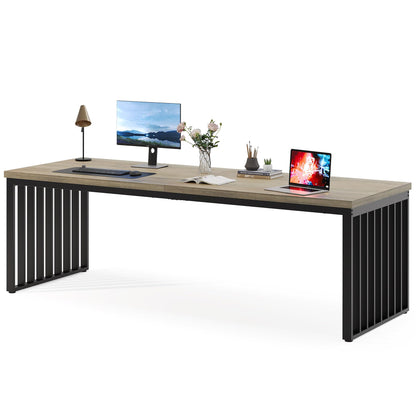 Tribesigns 78.74" Extra Long Computer Desk 2 Person Desk, Double Long Desk with Heavy Duty Metal Frame, Double Workstation Study Desk for Home Office, Brown (Without Chair) (Gray & Black) - WoodArtSupply