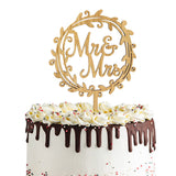 yueton Mr & Mrs Wooden Cake Topper, Chic Rustic Style Wedding Engagement Cake Topper, Mr and Mrs Wreath Cake Decoration, Wedding Anniversary Party Supplies - with a Gift Box yueton