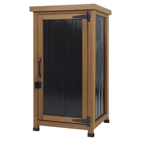 Outdoor Storage Cabinet Waterproof with Metal Top, Wooden Potting Bench Table Tool Organizer with Adjustable Shelf for Patio Backyard Garden PetsCosset