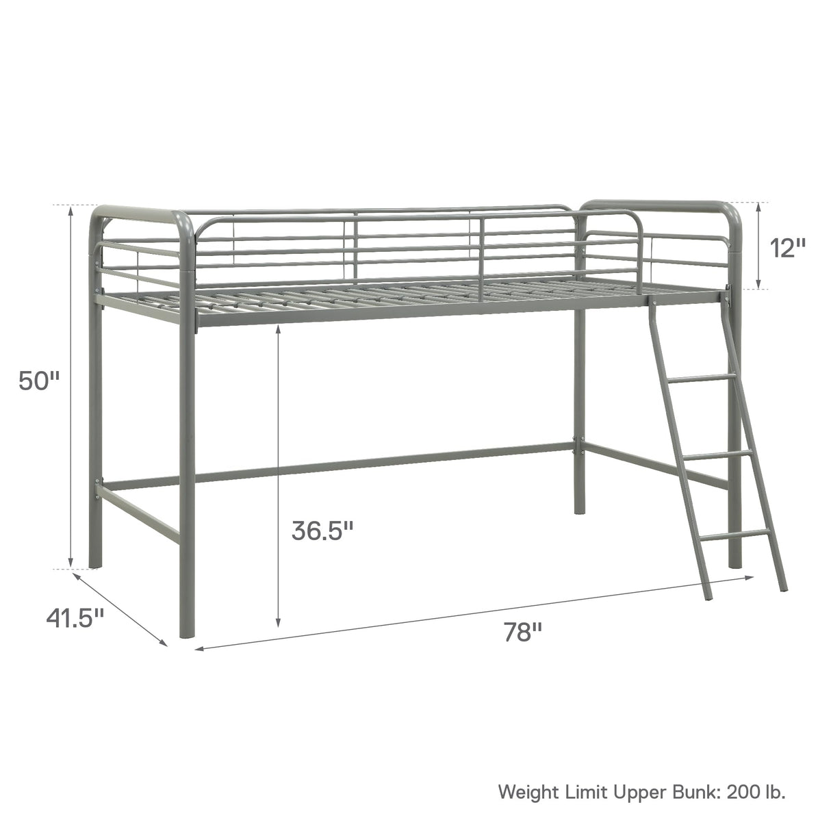 DHP Silver Junior Loft Bed Frame with Ladder - Twin Size DHP