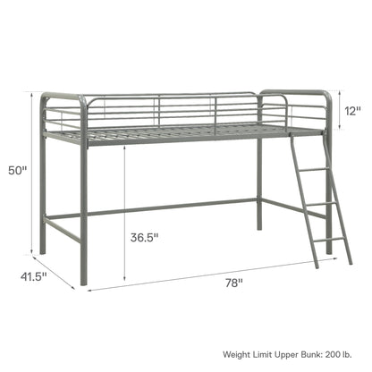 DHP Silver Junior Loft Bed Frame with Ladder - Twin Size