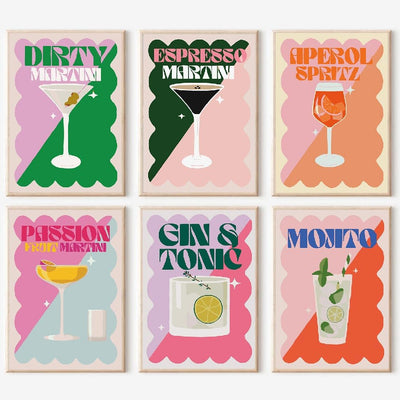 CAMOYAI 6 Pack Vintage Cocktail Paint by Numbers Kits for Adults, Simple DIY Acrylic Paint Kits on Canvas, Home Wall Decor 8x12inch